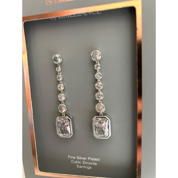 Believe By Brilliance Fine Silver Plated Cubic Zirconia Linear Drop Earrings - Picture 2 of 5